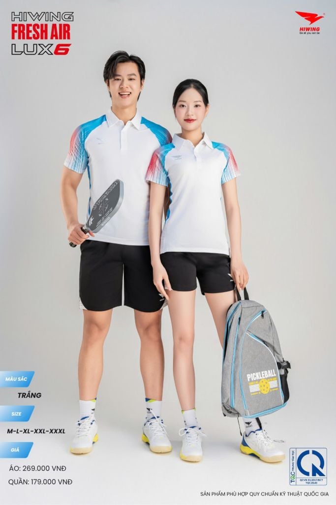 Áo Cầu Lông Pickleball HIWING FRESH AIR LUX6 Nam Nữ Màu Xanh Trắng