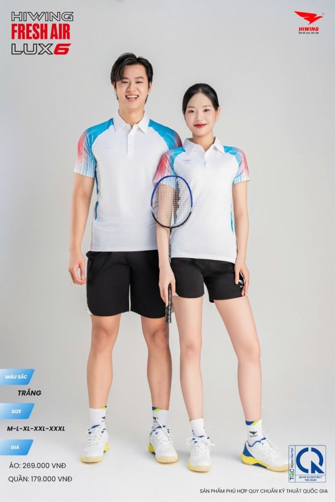 Áo Cầu Lông Pickleball HIWING FRESH AIR LUX6 Nam Nữ Màu Xanh Trắng