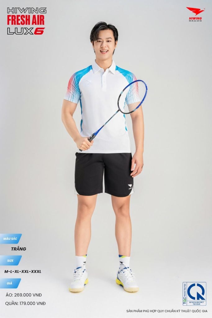 Áo Cầu Lông Pickleball HIWING FRESH AIR LUX6 Nam Nữ Màu Xanh Trắng