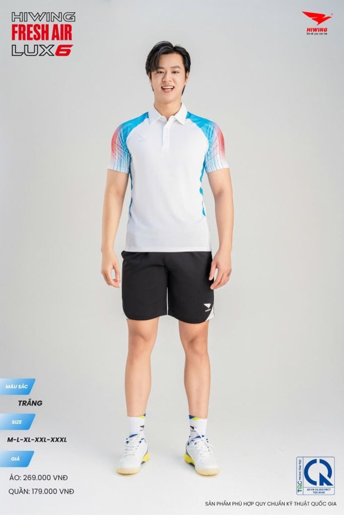 Áo Cầu Lông Pickleball HIWING FRESH AIR LUX6 Nam Nữ Màu Xanh Trắng