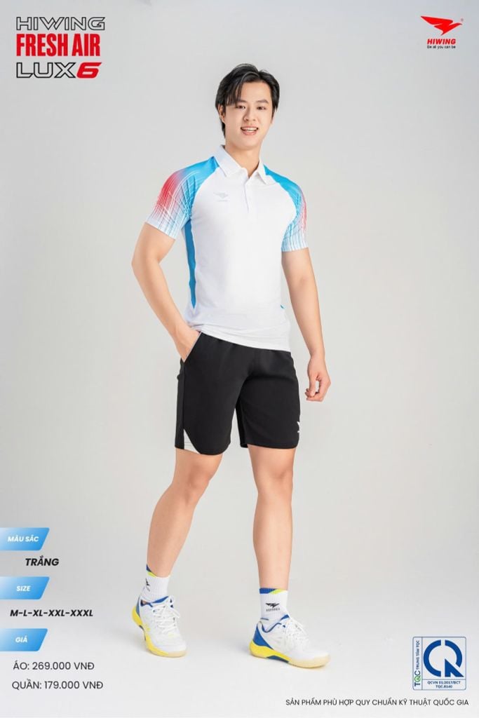 Áo Cầu Lông Pickleball HIWING FRESH AIR LUX6 Nam Nữ Màu Xanh Trắng