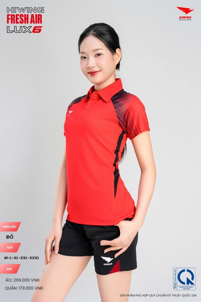 Áo Cầu Lông Pickleball HIWING FRESH AIR LUX6 Nam Nữ Màu Xanh Đỏ