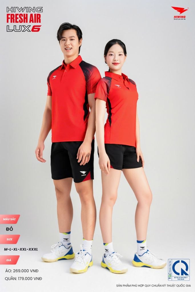 Áo Cầu Lông Pickleball HIWING FRESH AIR LUX6 Nam Nữ Màu Xanh Đỏ