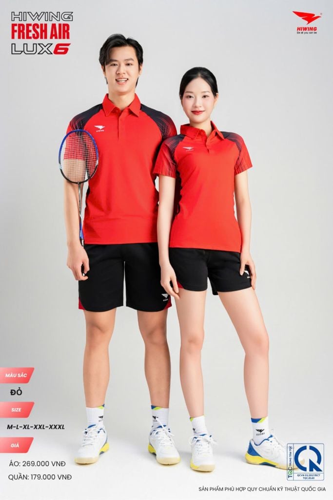 Áo Cầu Lông Pickleball HIWING FRESH AIR LUX6 Nam Nữ Màu Xanh Đỏ