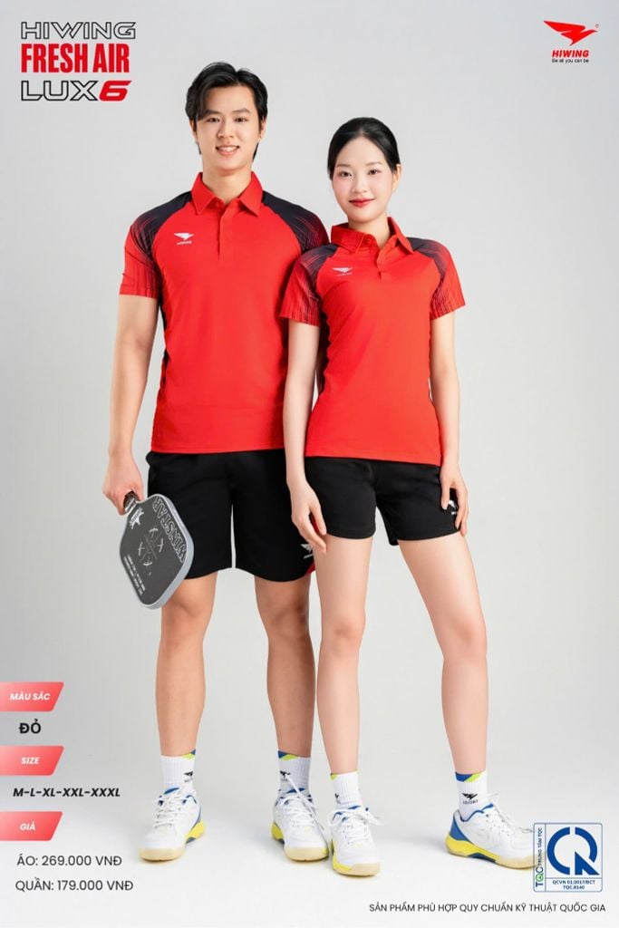 Áo Cầu Lông Pickleball HIWING FRESH AIR LUX6 Nam Nữ Màu Xanh Đỏ