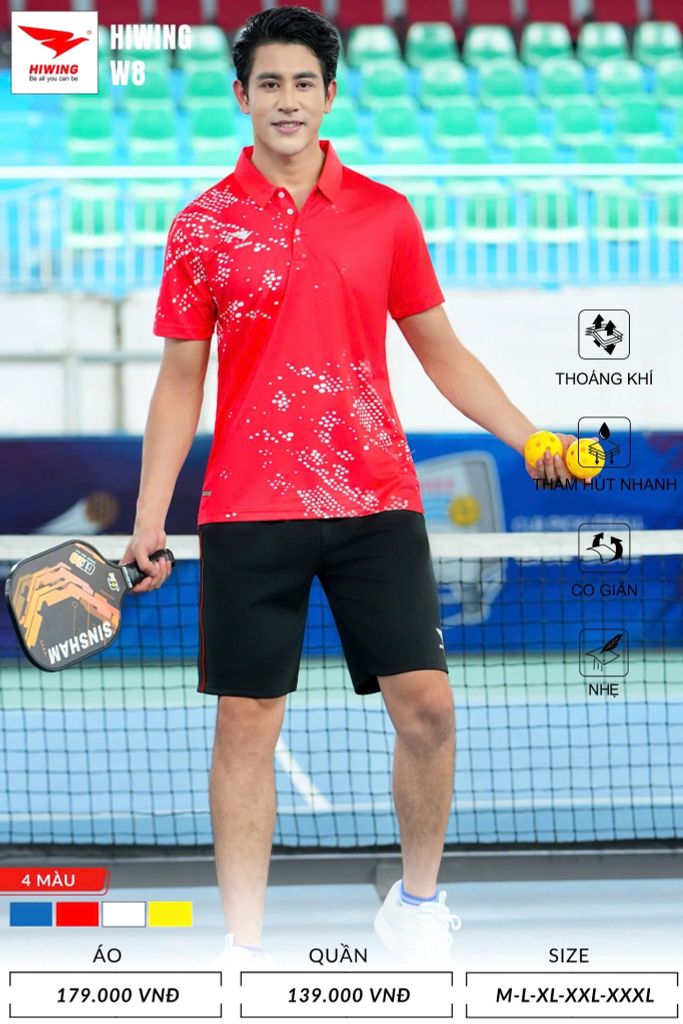 Áo Cầu Lông , Pickleball Hiwing W8 - Màu Đỏ