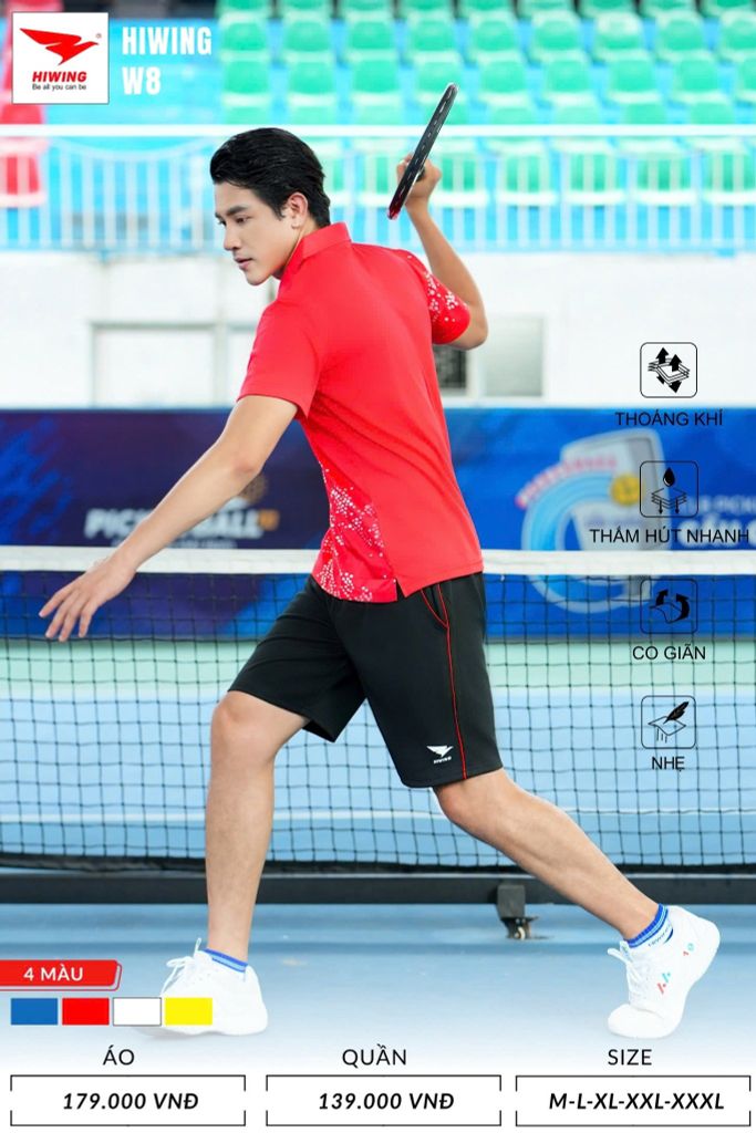 Áo Cầu Lông , Pickleball Hiwing W8 - Màu Đỏ