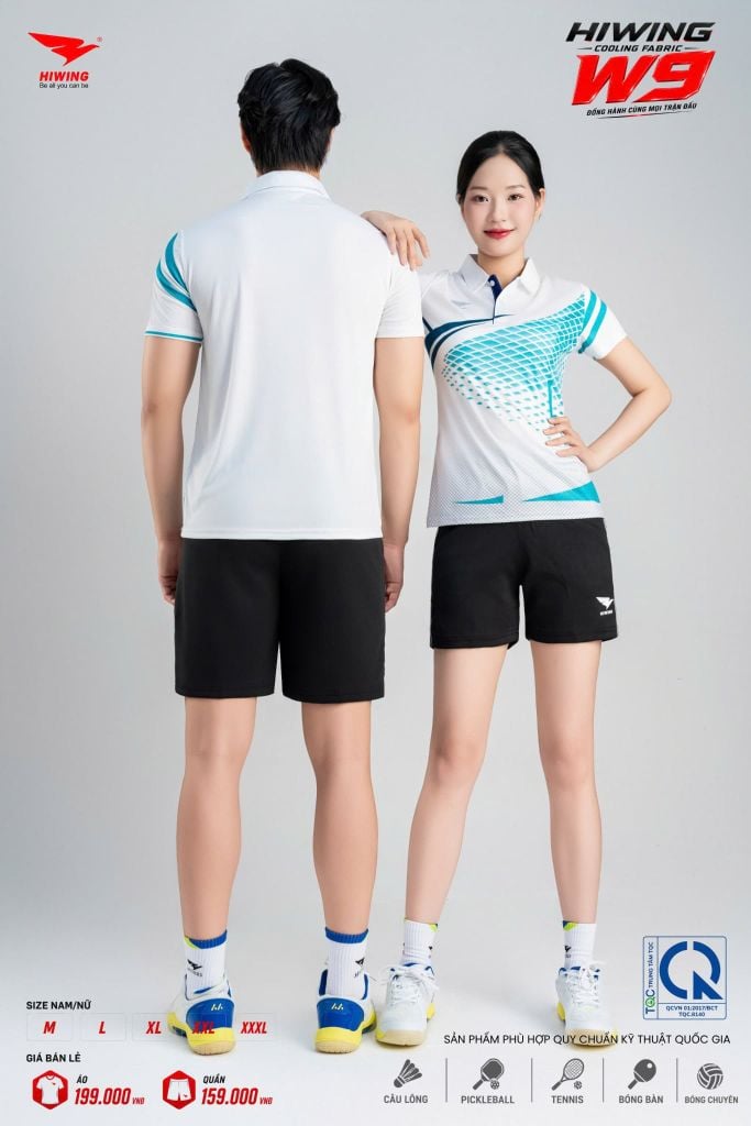 Áo Pickleball Cầu Lông Hiwing Cooling Fabric W9 Nam Nữ Màu Trắng