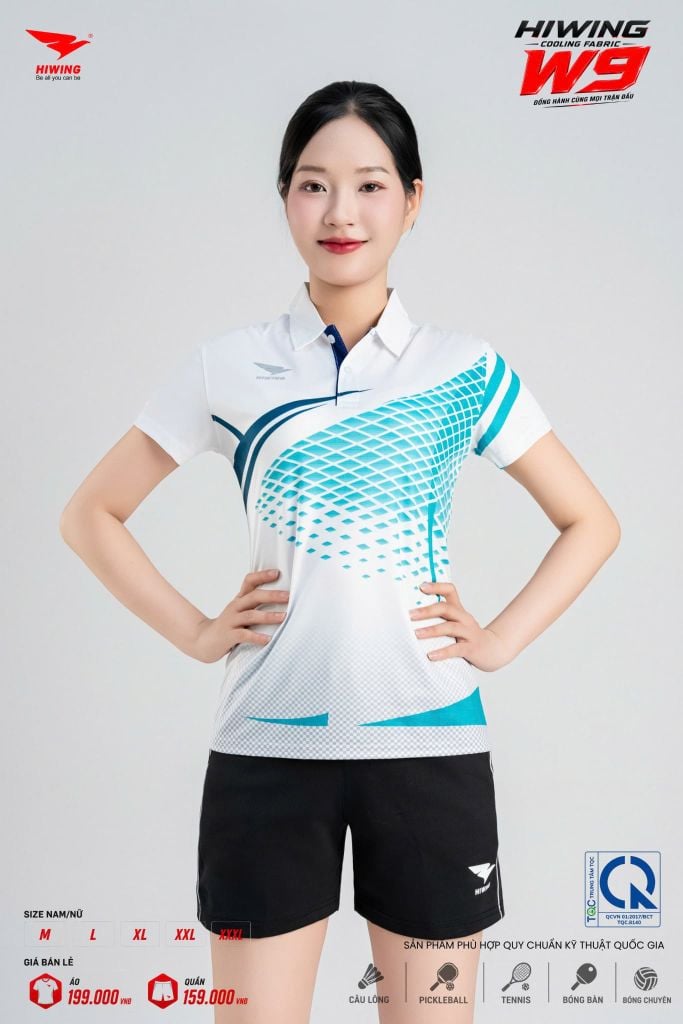 Áo Pickleball Cầu Lông Hiwing Cooling Fabric W9 Nam Nữ Màu Trắng