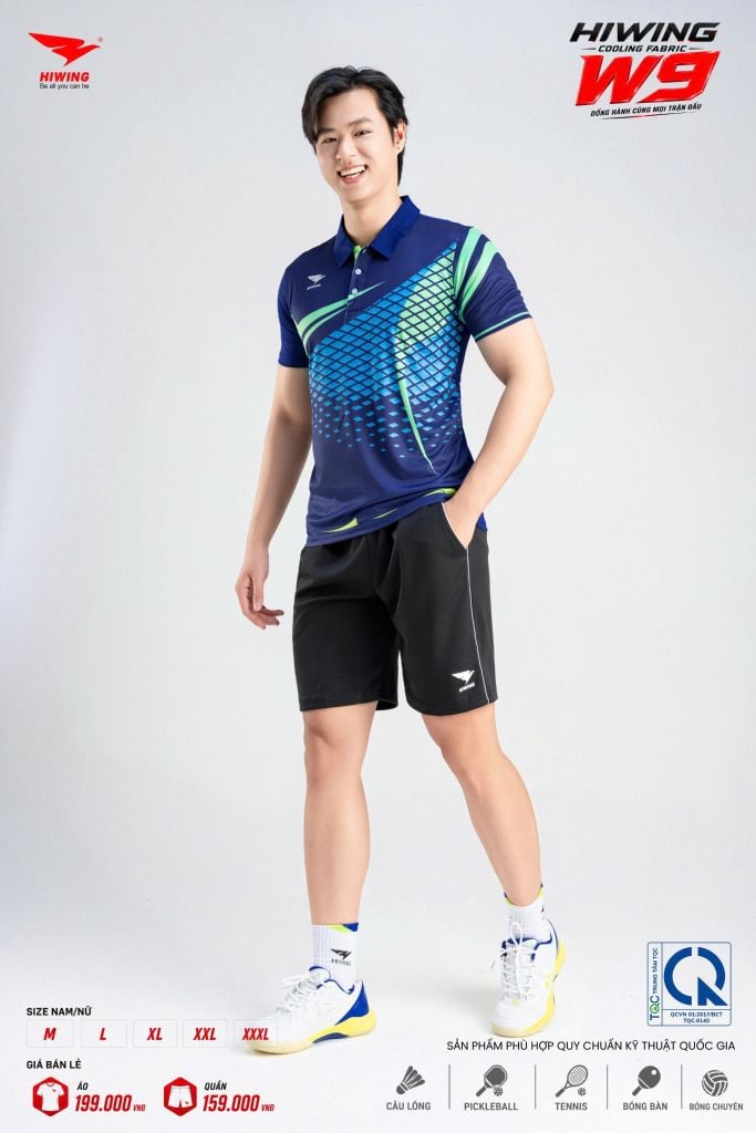 Áo Pickleball Cầu Lông Hiwing Cooling Fabric W9 Nam Nữ Màu Xanh Navy