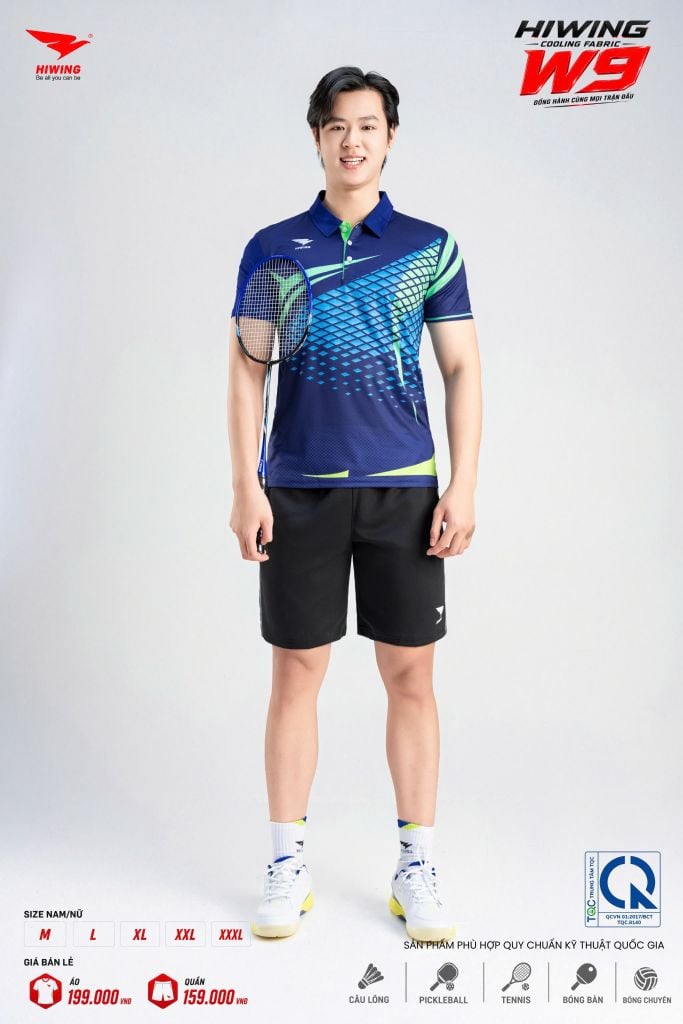 Áo Pickleball Cầu Lông Hiwing Cooling Fabric W9 Nam Nữ Màu Xanh Navy