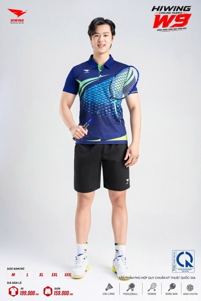 Áo Pickleball Cầu Lông Hiwing Cooling Fabric W9 Nam Nữ Màu Xanh Navy