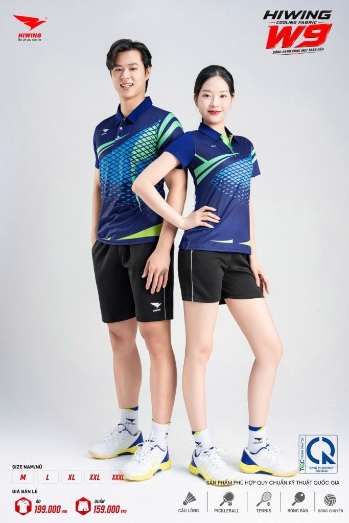 Áo Pickleball Cầu Lông Hiwing Cooling Fabric W9 Nam Nữ Màu Xanh Navy