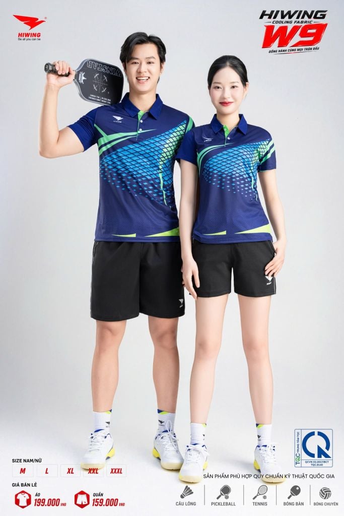 Áo Pickleball Cầu Lông Hiwing Cooling Fabric W9 Nam Nữ Màu Xanh Navy