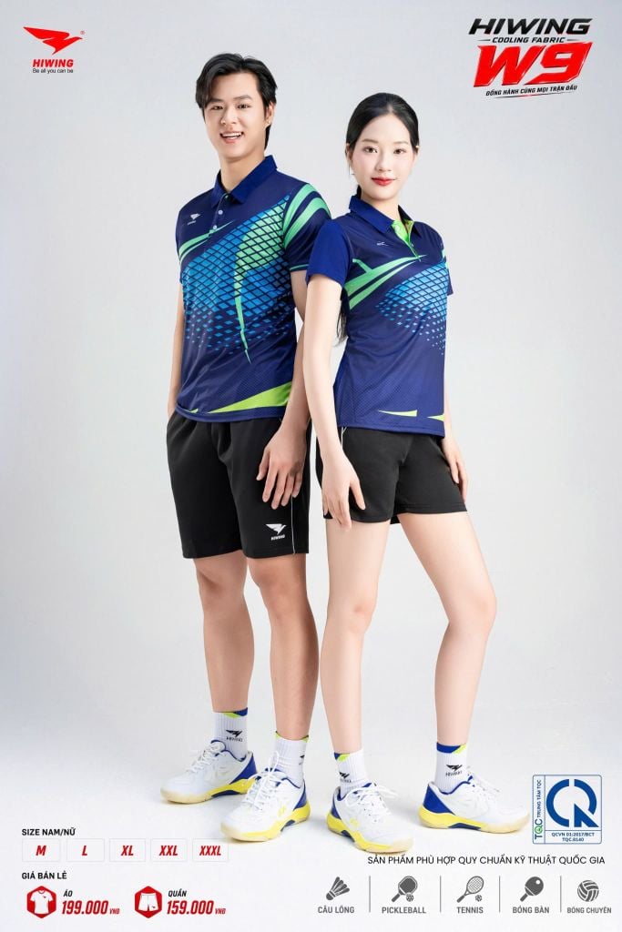 Áo Pickleball Cầu Lông Hiwing Cooling Fabric W9 Nam Nữ Màu Xanh Navy