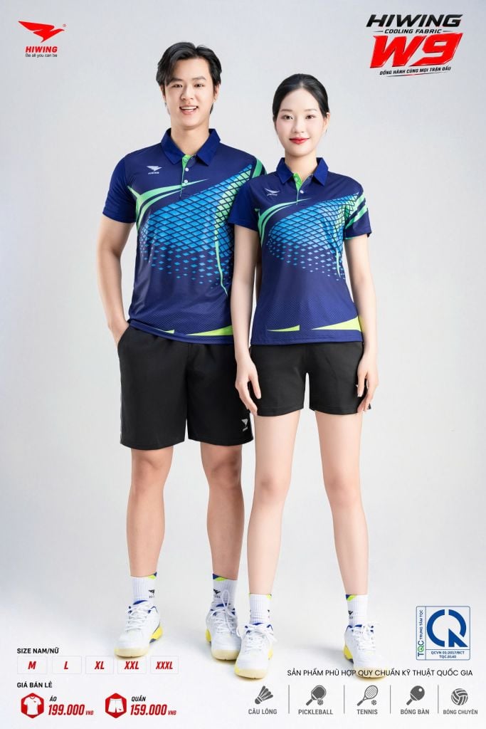 Áo Pickleball Cầu Lông Hiwing Cooling Fabric W9 Nam Nữ Màu Xanh Navy