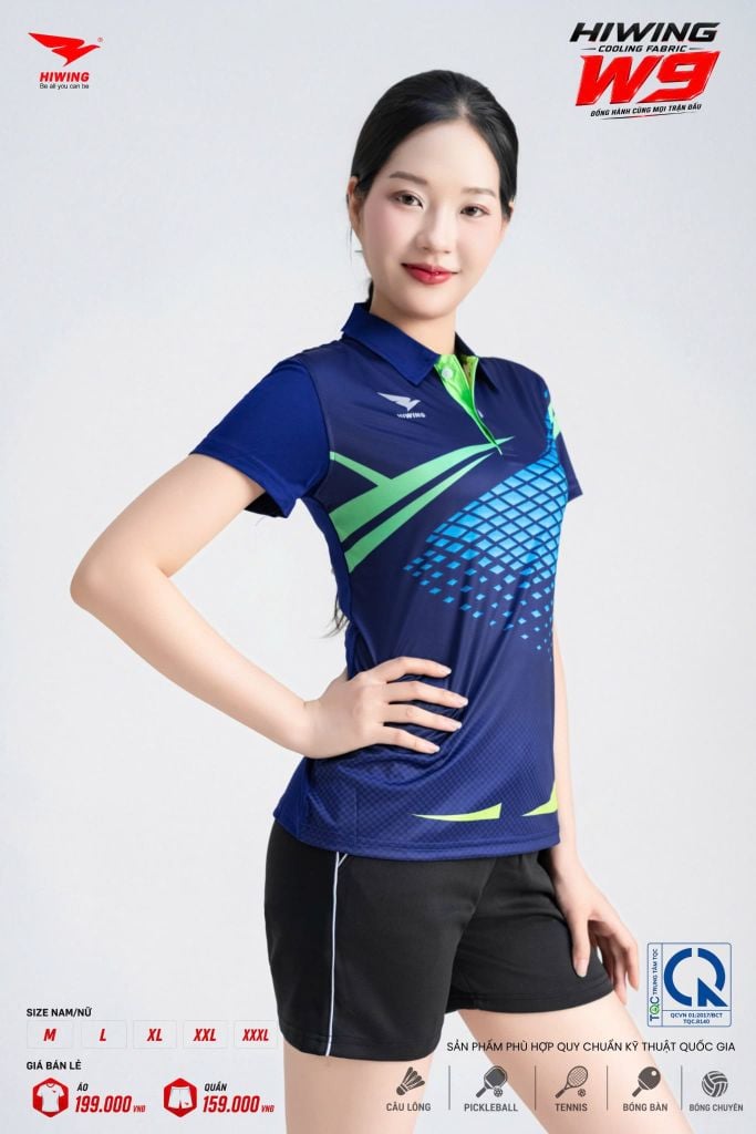 Áo Pickleball Cầu Lông Hiwing Cooling Fabric W9 Nam Nữ Màu Xanh Navy