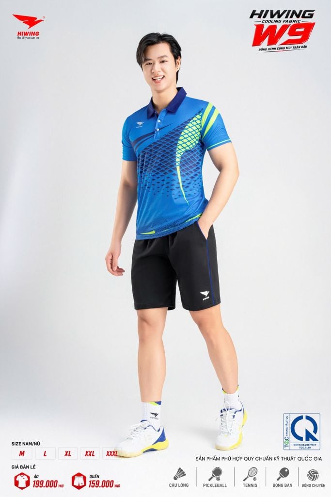 Áo Pickleball Cầu Lông Hiwing Cooling Fabric W9 Nam Nữ Màu Xanh Dương