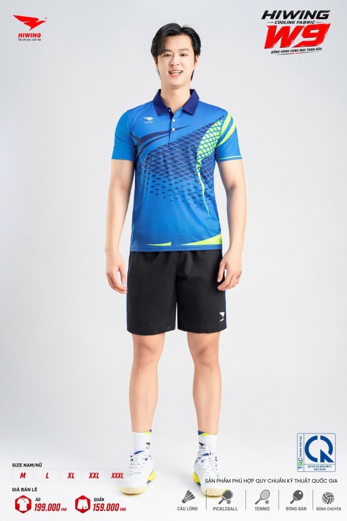 Áo Pickleball Cầu Lông Hiwing Cooling Fabric W9 Nam Nữ Màu Xanh Dương