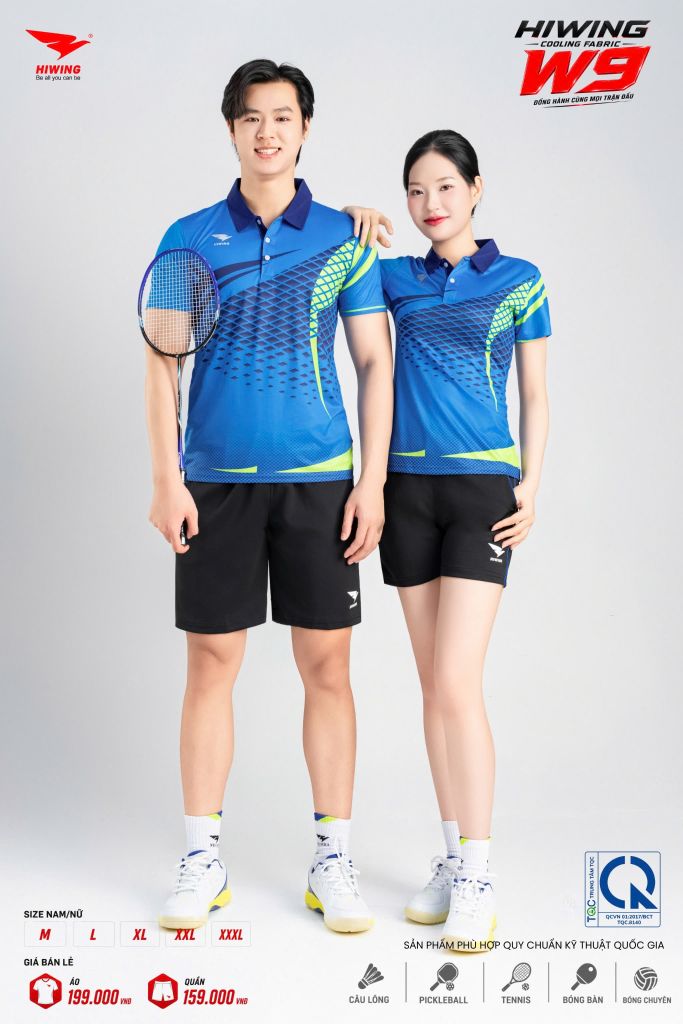 Áo Pickleball Cầu Lông Hiwing Cooling Fabric W9 Nam Nữ Màu Xanh Dương