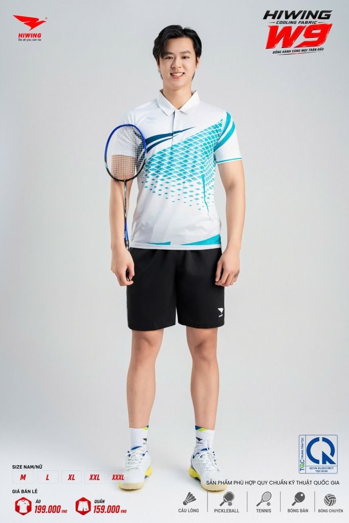 Áo Pickleball Cầu Lông Hiwing Cooling Fabric W9 Nam Nữ Màu Trắng