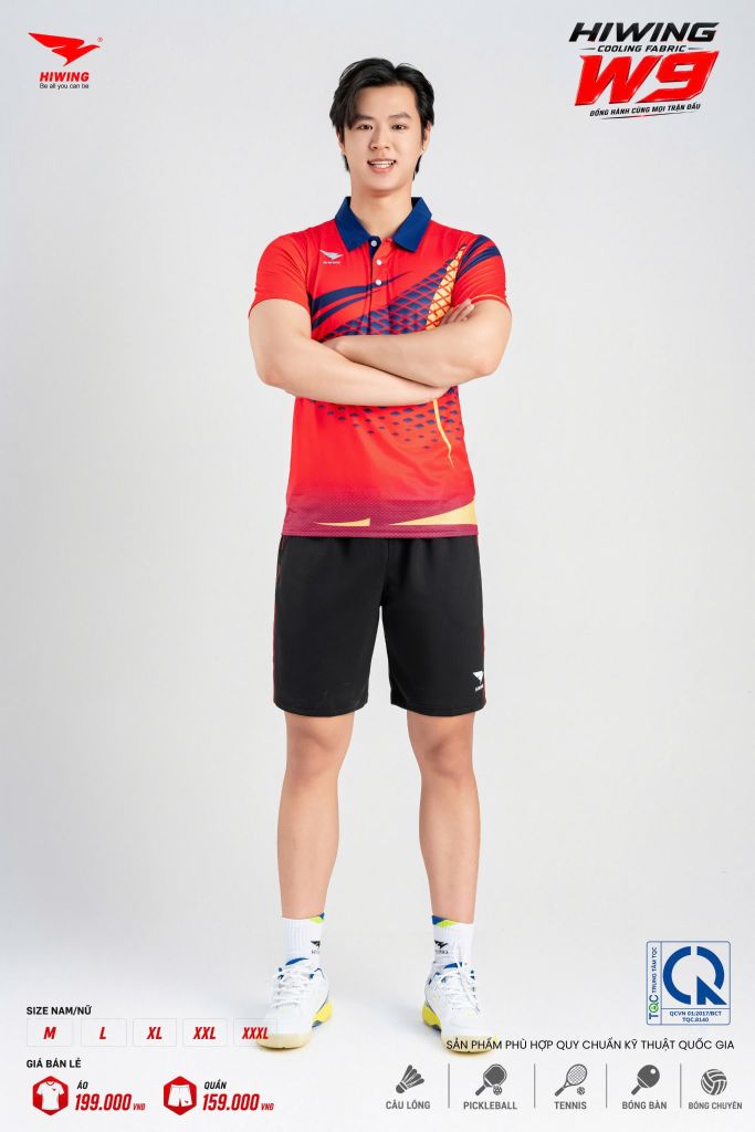 Áo Pickleball Cầu Lông Hiwing Cooling Fabric W9 Nam Nữ Màu Đỏ