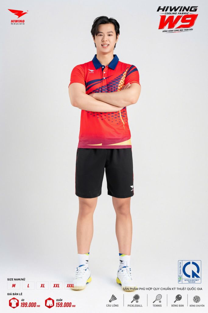 Áo Pickleball Cầu Lông Hiwing Cooling Fabric W9 Nam Nữ Màu Đỏ