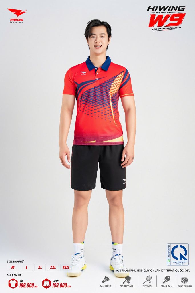Áo Pickleball Cầu Lông Hiwing Cooling Fabric W9 Nam Nữ Màu Đỏ