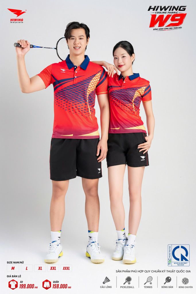 Áo Pickleball Cầu Lông Hiwing Cooling Fabric W9 Nam Nữ Màu Đỏ