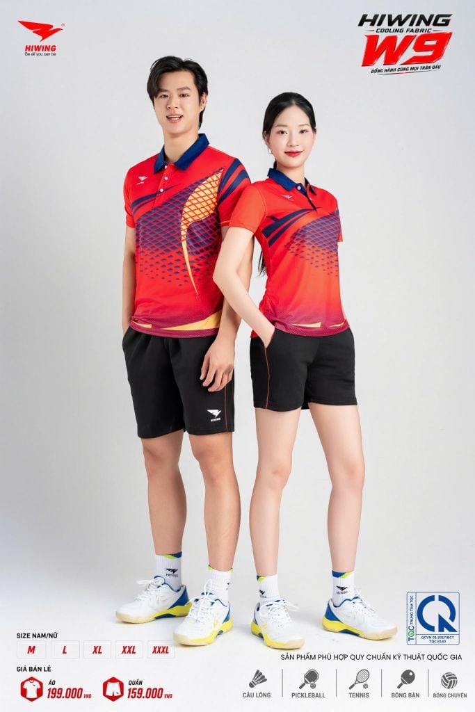 Áo Pickleball Cầu Lông Hiwing Cooling Fabric W9 Nam Nữ Màu Đỏ