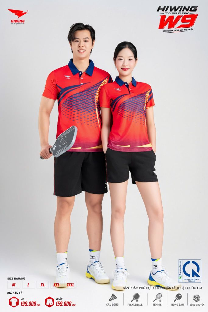 Áo Pickleball Cầu Lông Hiwing Cooling Fabric W9 Nam Nữ Màu Đỏ