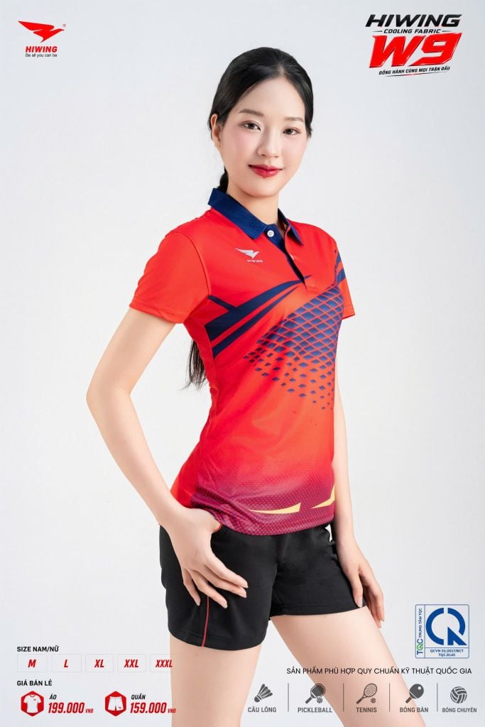 Áo Pickleball Cầu Lông Hiwing Cooling Fabric W9 Nam Nữ Màu Đỏ