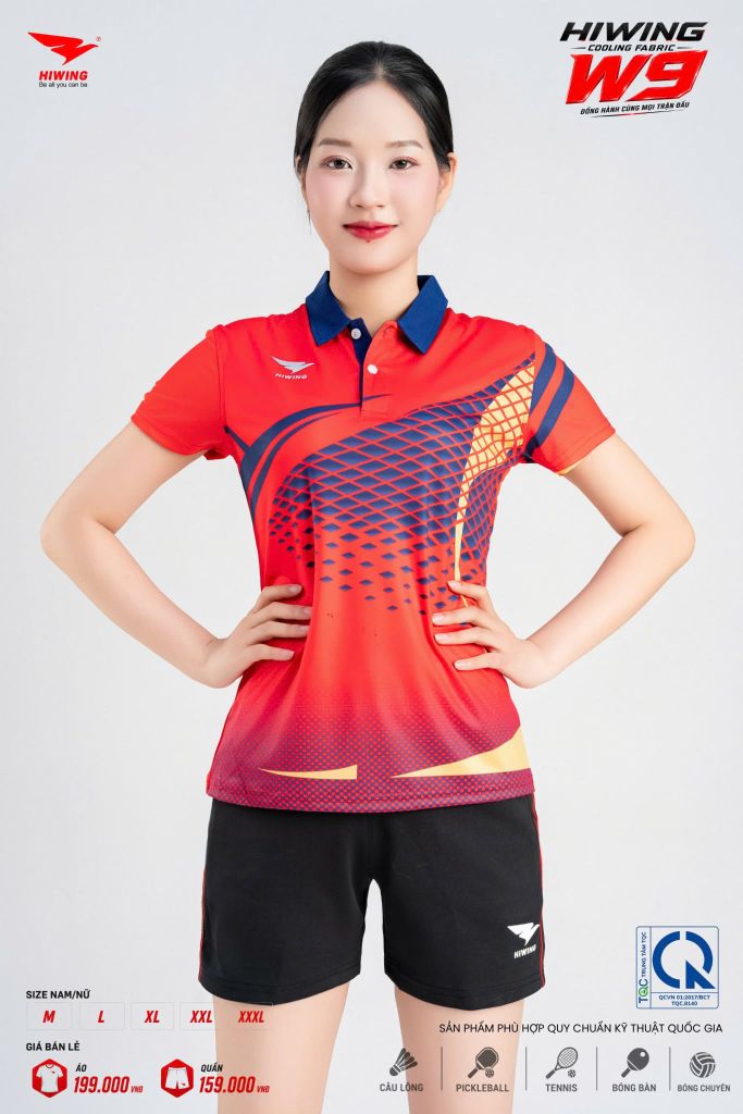 Áo Pickleball Cầu Lông Hiwing Cooling Fabric W9 Nam Nữ Màu Đỏ