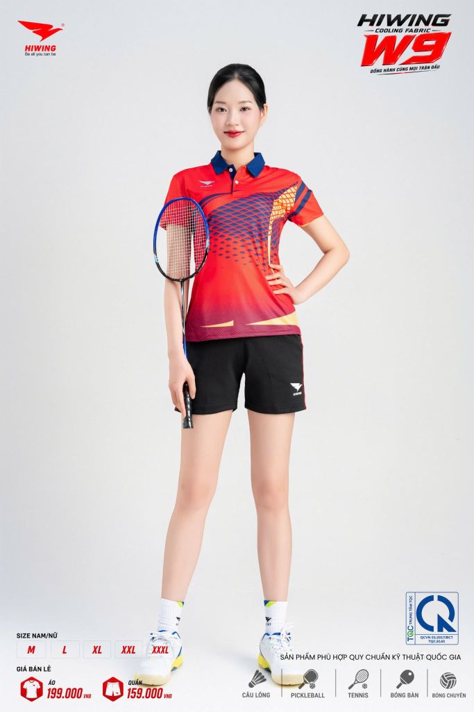 Áo Pickleball Cầu Lông Hiwing Cooling Fabric W9 Nam Nữ Màu Đỏ