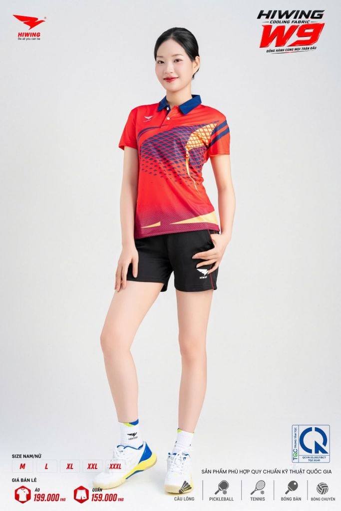Áo Pickleball Cầu Lông Hiwing Cooling Fabric W9 Nam Nữ Màu Đỏ