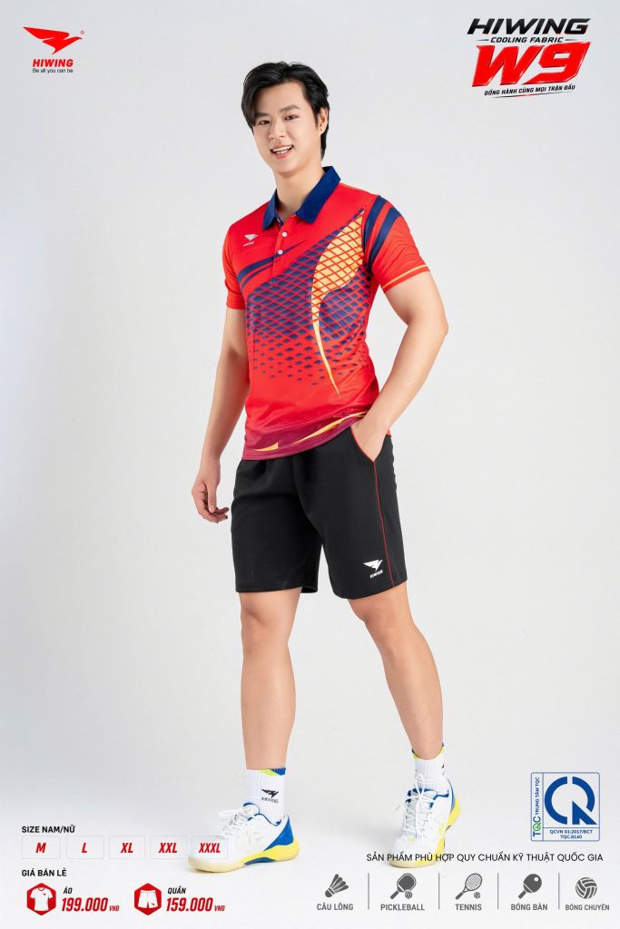 Áo Pickleball Cầu Lông Hiwing Cooling Fabric W9 Nam Nữ Màu Đỏ