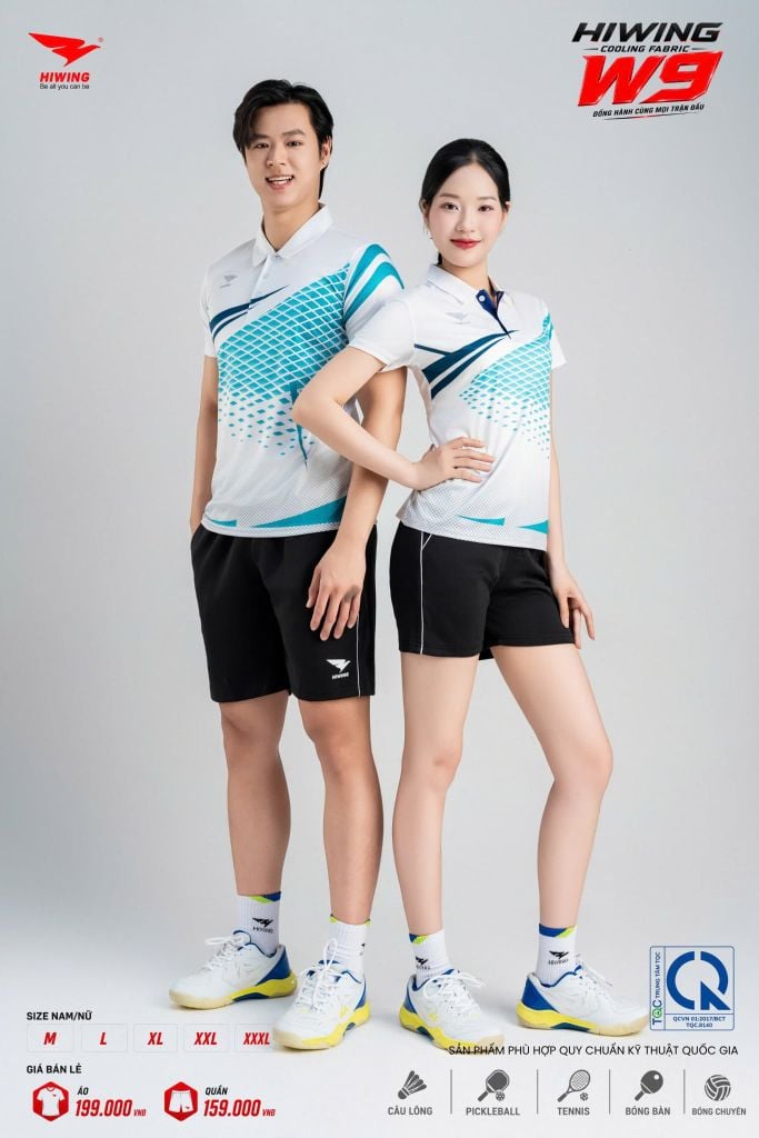 Áo Pickleball Cầu Lông Hiwing Cooling Fabric W9 Nam Nữ Màu Trắng