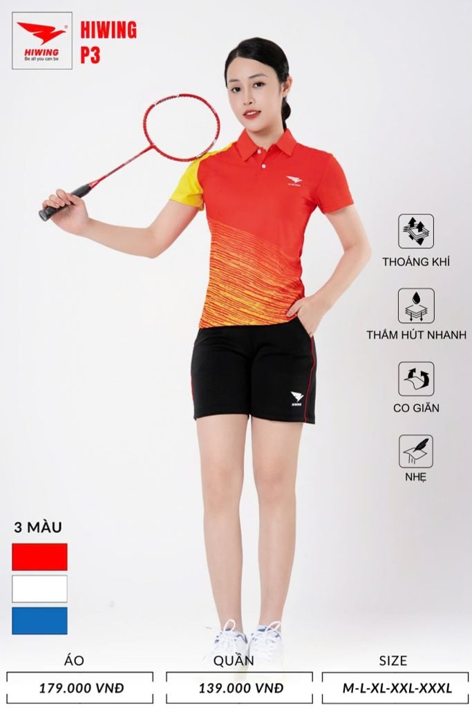Áo Pickleball, Cầu Lông Hiwing P3 –  Màu Đỏ