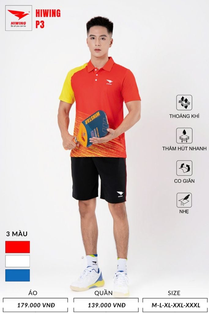 Áo Pickleball, Cầu Lông Hiwing P3 –  Màu Đỏ