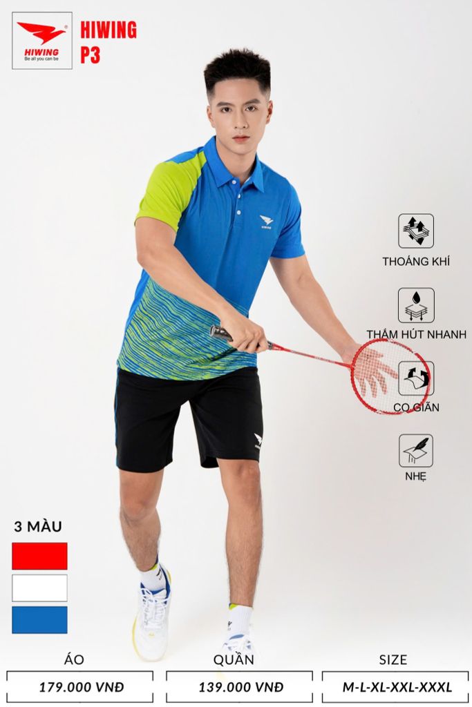 Áo Pickleball, Cầu Lông Hiwing P3 –  Màu Xanh