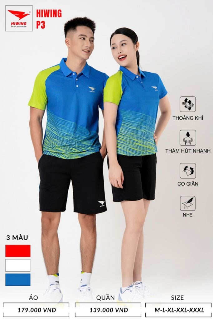 Áo Pickleball, Cầu Lông Hiwing P3 –  Màu Xanh