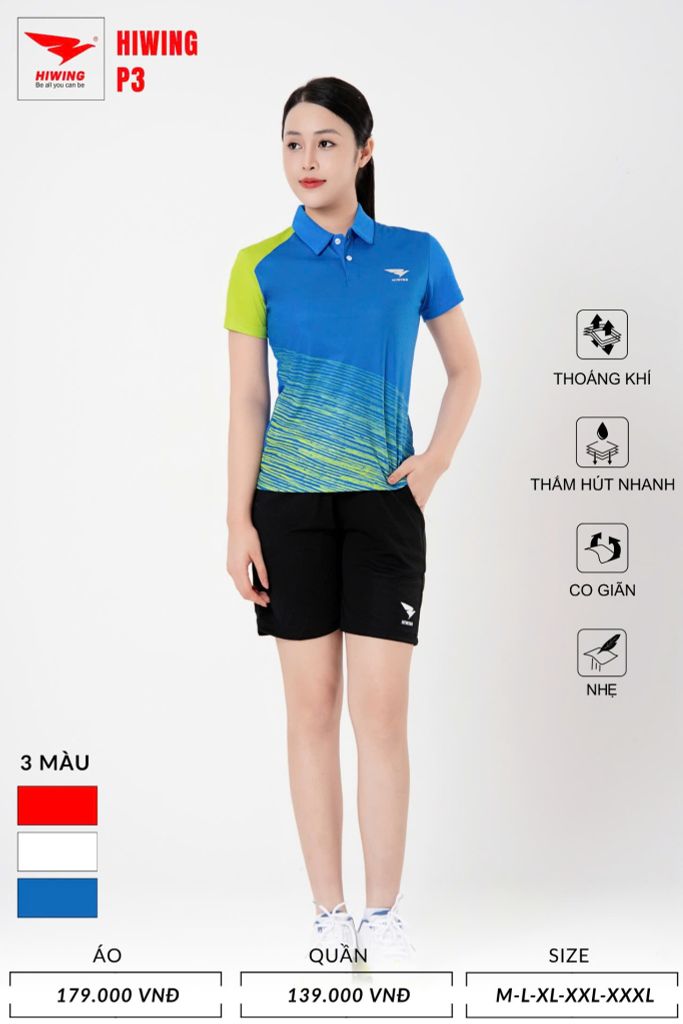 Áo Pickleball, Cầu Lông Hiwing P3 –  Màu Xanh