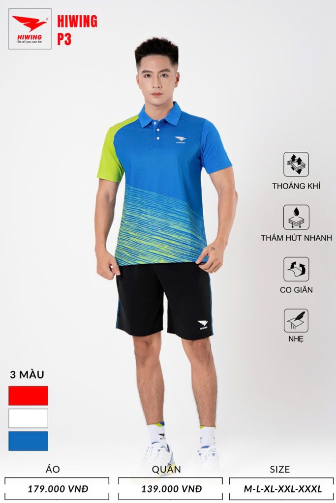 Áo Pickleball, Cầu Lông Hiwing P3 –  Màu Xanh