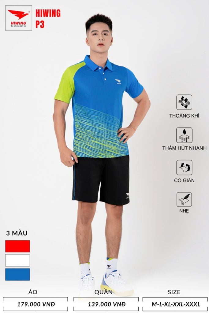 Áo Pickleball, Cầu Lông Hiwing P3 –  Màu Xanh
