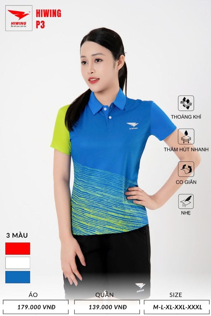 Áo Pickleball, Cầu Lông Hiwing P3 –  Màu Xanh