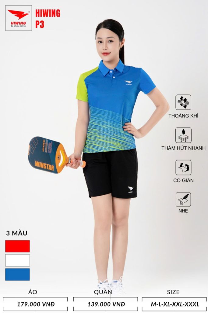 Áo Pickleball, Cầu Lông Hiwing P3 –  Màu Xanh