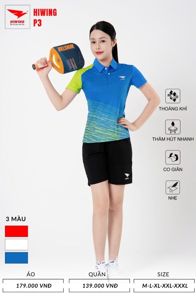 Áo Pickleball, Cầu Lông Hiwing P3 –  Màu Xanh