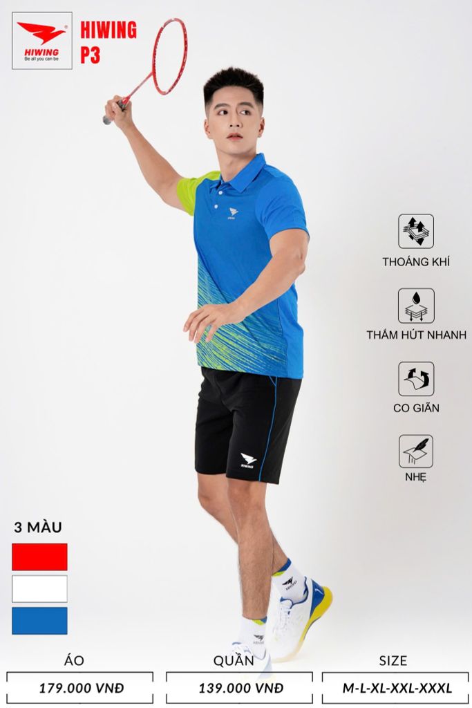 Áo Pickleball, Cầu Lông Hiwing P3 –  Màu Xanh