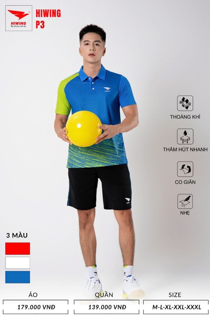 Áo Pickleball, Cầu Lông Hiwing P3 –  Màu Xanh
