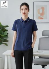 Áo Polo Thể Thao Cao Cấp Clanker 04 Nam Nữ Màu Xanh Than Viền Be